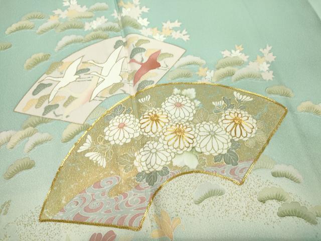 平和屋着物○訪問着 駒刺繍 地紙重ね飛鶴草花文 暈