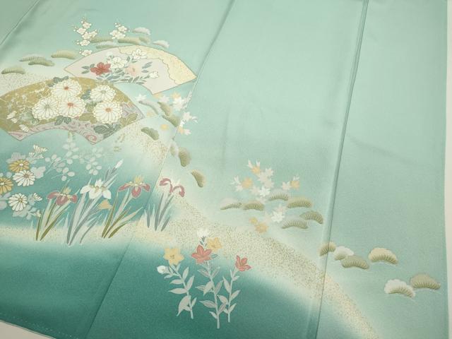 平和屋着物○訪問着 駒刺繍 地紙重ね飛鶴草花文 暈