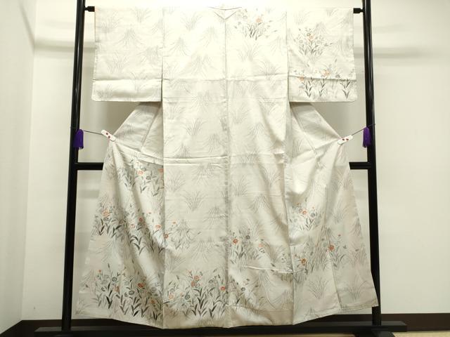 平和屋着物●訪問着　紬地　手描き　草花文　正絹　逸品　CAAR6522ze