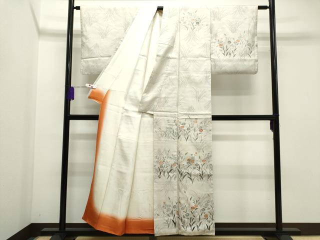 平和屋着物○訪問着 紬地 手描き 草花文 正絹 逸品 CAAR6522ze