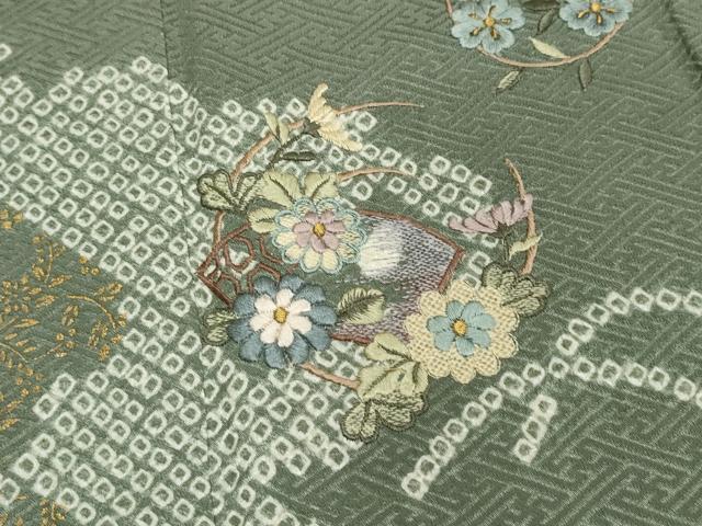 平和屋着物●訪問着　絞り　刺繍　草花文　金彩　鈴乃屋扱い　正絹　逸品　CAAR6524ze 平和屋着物○訪問着 絞り 刺繍 草花文 金彩 鈴乃屋扱い 正絹 逸品