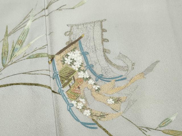 平和屋着物●訪問着　作家物　総刺繍　誰が袖笹文　金銀糸　正絹　逸品　CAAR6531ze 平和屋着物○訪問着 作家物 総刺繍 誰が袖笹文 金銀糸