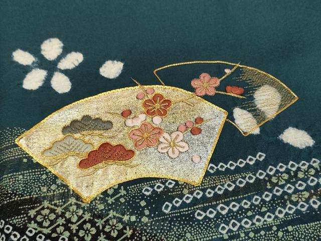 平和屋着物●訪問着　駒刺繍　総刺繍　絞り　松竹梅　黒地　金糸　正絹　逸品　未使用　DAAQ2947ps 平和屋着物○訪問着 駒刺繍 総刺繍 絞り 松竹梅 黒地 金糸 正絹 逸品