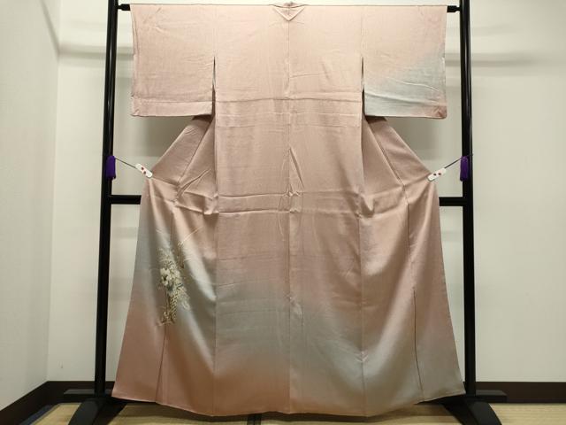 モダンかわいい5 平和屋着物○訪問着 杢目絞り 陶器枝花文 暈し染め