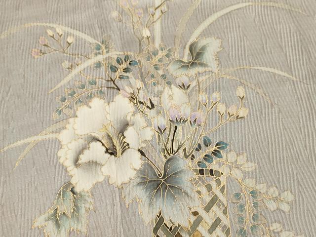 平和屋着物○訪問着 杢目絞り 陶器枝花文 暈し染め