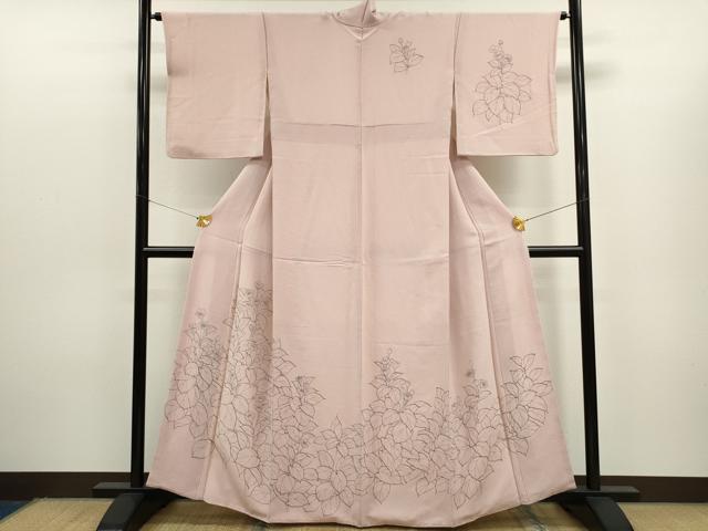 平和屋着物●訪問着　手描き　枝花文　鬼しぼ縮緬　正絹　逸品　CAAR6553ze