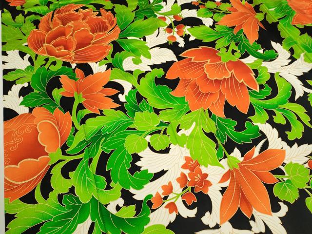 平和屋着物○豪華振袖 雪輪花文 暈し染め 黒地 金彩 仮絵