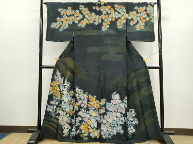 平和屋着物●訪問着　手描き　エ霞草花文　暈し染め　正絹　逸品　CAAR6570ze