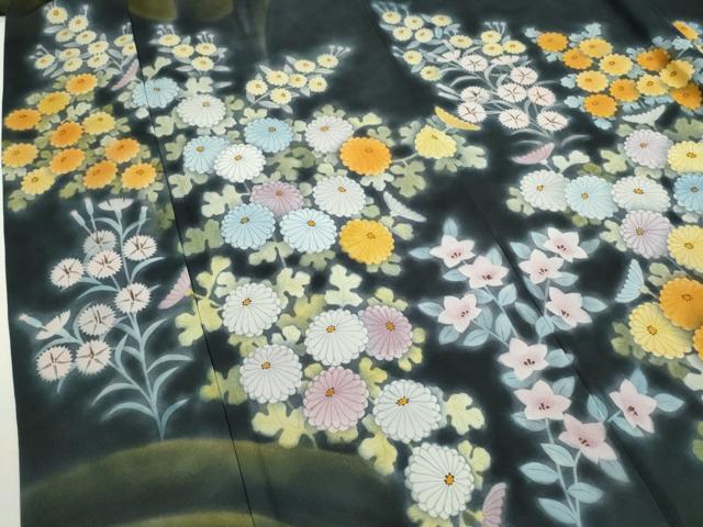 平和屋着物○訪問着 手描き エ霞草花文 暈し染め 正絹 逸品