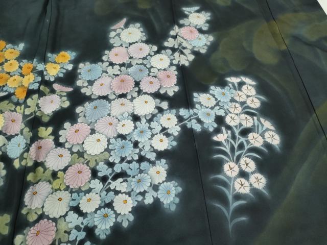 平和屋着物○訪問着 手描き エ霞草花文 暈し染め 正絹 逸品