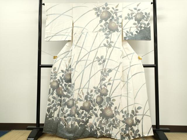 平和屋着物●訪問着　枝花シルエット　たたき染め　正絹　逸品　CAAR6573ze