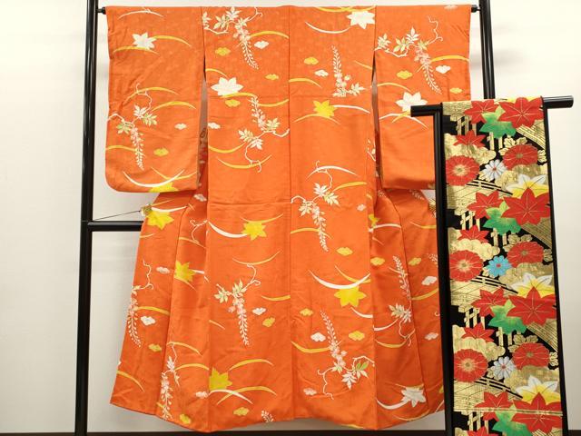 平和屋着物∵女の子 十三参り 子供 祝着・袋帯セット 枝花文 金彩