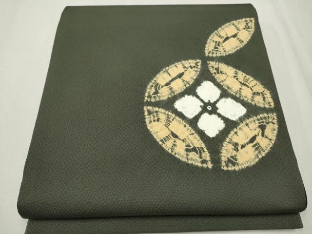 平和屋着物●太鼓柄袋帯　絞り　七宝花文　鬼しぼ縮緬　正絹　逸品　CAAR7672hy