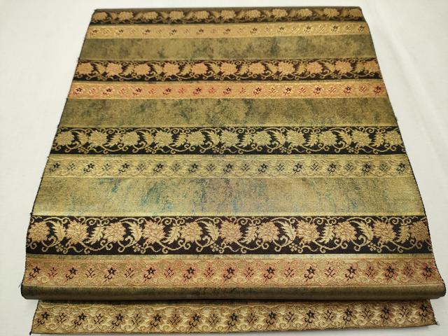 平和屋着物●西陣織　陰山織物謹製　箔屋清兵衛　全通柄袋帯　名物裂間道　黒地　金糸　引箔　正絹　逸品　CAAR7675hy