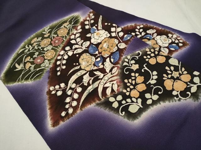 平和屋着物○九寸開き名古屋帯 型染 花唐草文 鬼しぼ縮緬 正絹 逸品