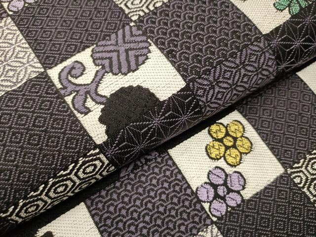 平和屋着物○九寸名古屋帯 変わり市松吉祥草花文 正絹 逸品 CAAR7678hy