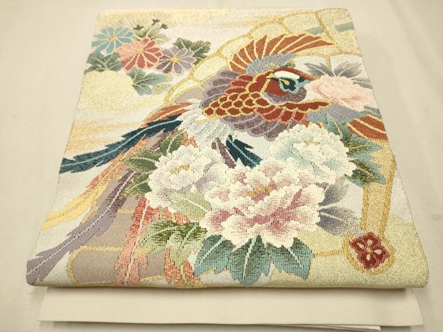 平和屋着物●爪掻き本綴れ　八寸名古屋帯　鳳凰檜扇花文　金銀糸　正絹　逸品　CAAR7680hy