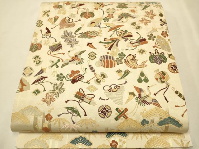 平和屋着物●六通柄袋帯　宝尽くし文　黒地　正絹　逸品　CAAU1037yk 平和屋着物○六通柄袋帯 宝尽くし文 黒地 正絹 逸品 CAAU1037yk