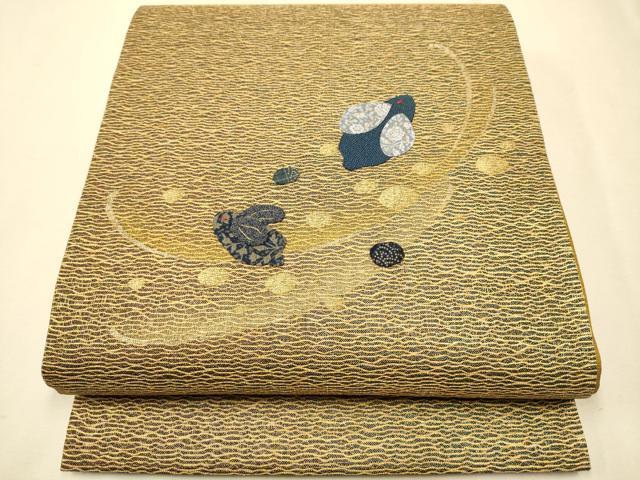 平和屋着物●太鼓柄袋帯　パッチワーク　兎　金彩　正絹　逸品　CAAR7711hy