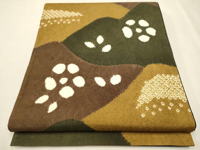 平和屋着物●太鼓柄袋帯　紬地　絞り　遠山文　正絹　逸品　CAAR7765hy