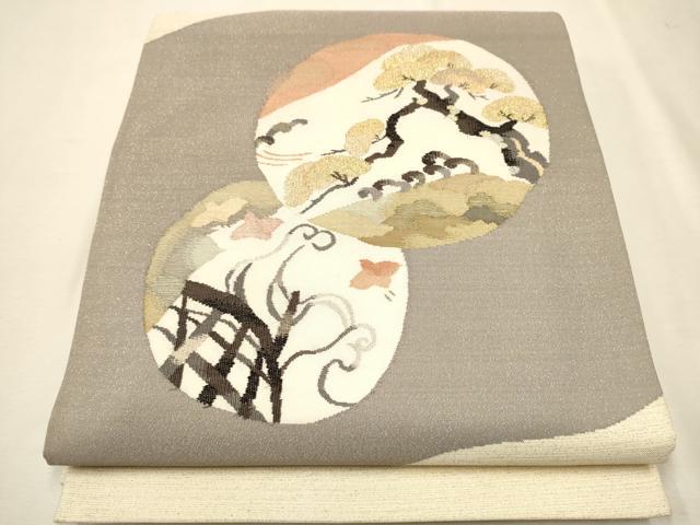 平和屋着物●太鼓柄袋帯　綴れ　籬飛鳥枝松文　金銀糸　正絹　逸品　CAAR7785hy