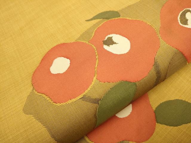 平和屋着物○名門木屋太 今河織物 六通柄袋帯 椿 正絹