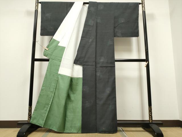 平和屋着物○本場結城紬 重要無形文化財 100亀甲 万寿菊 褐色 正絹