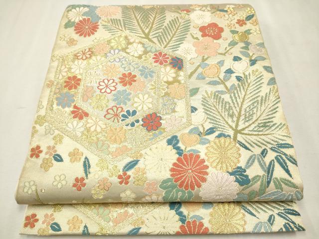 平和屋着物●西陣　川島織物　六通柄　本袋帯　亀甲花文　金糸　銀座きしや　正絹　逸品　CAAR7865hy