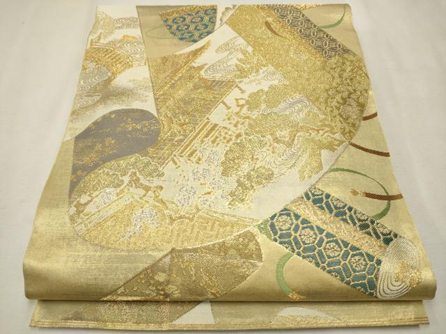 平和屋着物●西陣　川島織物　六通柄　本袋帯　絵巻流水風景文　金銀糸　正絹　逸品　CAAR7869hy
