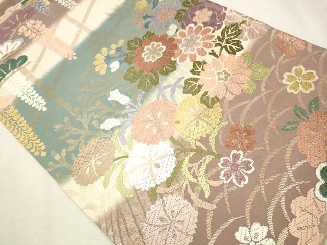 【新品】誂え長襦袢 西陣織染匠「美吉」クリーム色「立涌菊唐草文様」袖丈4寸5分 平和屋着物○西陣 六通柄袋帯 唐織 手織 草木染 草花文 金糸 正絹