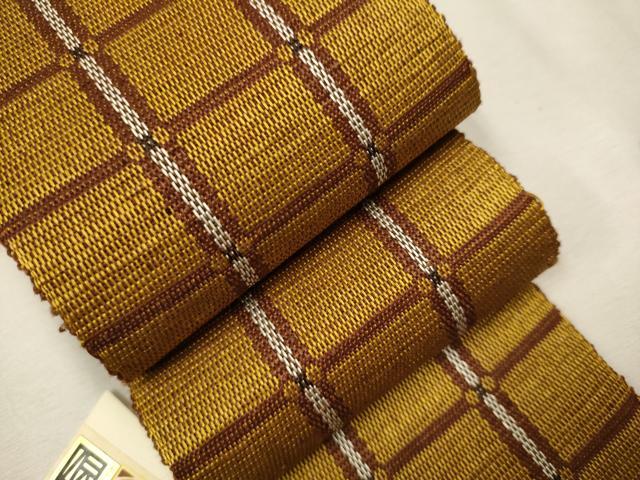 平和屋着物●本場黄八丈　伊達締め　格子柄　紙タグ付き　正絹　逸品　CAAR7930hy