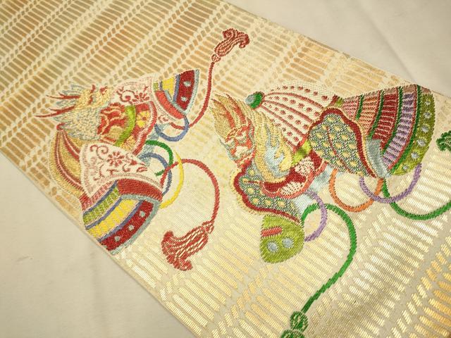 平和屋着物○六通柄袋帯 紬地 幾何学文様 正絹 逸品 CAAY9737hy