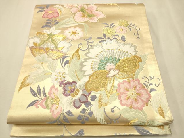 平和屋着物●六通柄袋帯　草花文　金銀糸　正絹　逸品　未使用　CAAR7944hy