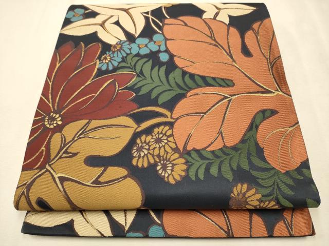 平和屋着物●京の名門　じゅらく謹製　六通柄袋帯　草花文　金糸　正絹　逸品　CAAR7948hy