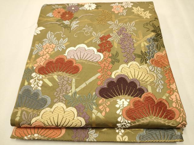 平和屋着物●六通柄袋帯　唐織　草花文　金糸　正絹　逸品　CAAR7949hy