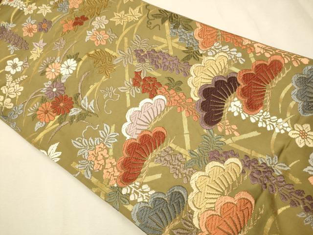 平和屋着物○六通柄袋帯 唐織 草花文 金糸 正絹 逸品 DAAS3197ps