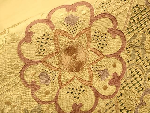 平和屋着物●中国三大刺繍　スワトウ相良刺繍　総刺繍　太鼓柄袋帯　紬地　正倉院花文　正絹　逸品　CAAR7958hy 平和屋着物○中国三大刺繍 スワトウ相良刺繍 総刺繍 太鼓柄袋帯