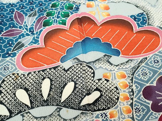 平和屋着物○豪華振袖 紅型 松花文 鬼しぼ縮緬 正絹 逸品 CAAR8019vf