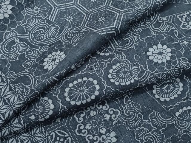 平和屋着物●上質な紬　切嵌花唐草文　正絹　逸品　CAAR8067vf