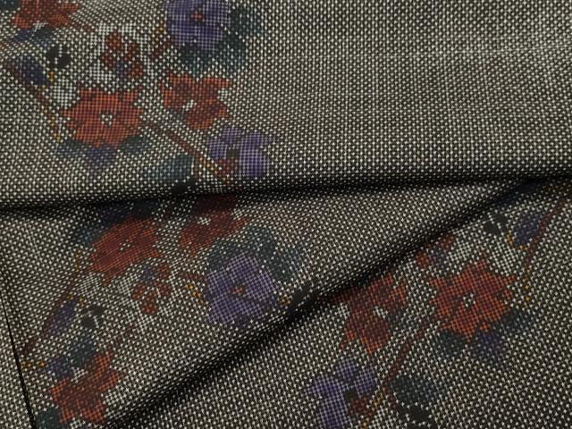 平和屋着物●本場大島紬　7マルキ　泥染め　枝花文　正絹　逸品　CAAR8092vf