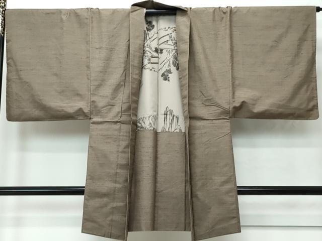 平和屋着物○男性 紬 アンサンブル 幾何学文様 キングサイズ 正絹 逸品