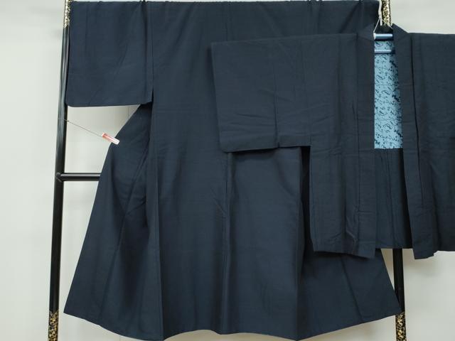 平和屋着物●男性　紬　髭紬・羽織セット　藍鉄色　正絹　逸品　CAAR8117vf