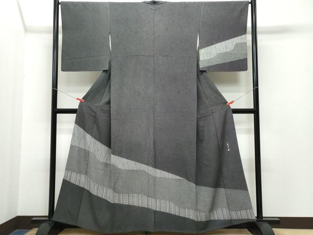 平和屋着物●訪問着　江戸小紋　作家物　青海波花唐草文　黒地　正絹　逸品　CAAR8157vf