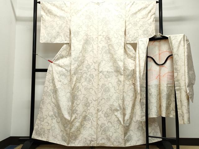 平和屋着物●本場大島紬　白大島　アンサンブル　更紗花唐草文　正絹　逸品　CAAR8175vf