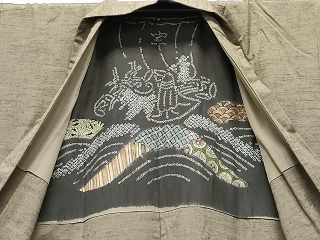 平和屋着物●男性　紬　アンサンブル　空五倍子色　正絹　逸品　CAAR8216vf 平和屋着物○男性 紬 アンサンブル 空五倍子色 正絹 逸品 CAAR8216vf