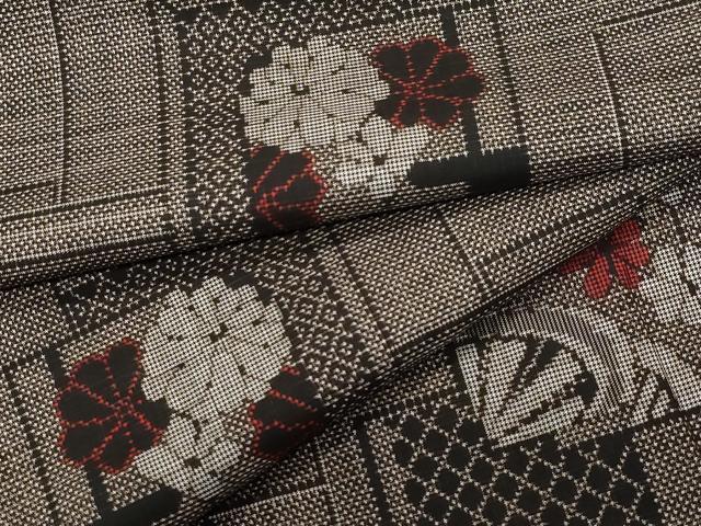 平和屋着物●本場大島紬　7マルキ　泥染め　笹花片輪車文　正絹　逸品　未使用　CAAR8248vf