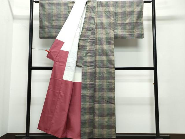 平和屋着物○上質な紬 市松文様 正絹 逸品 未使用 CAAR8250vf