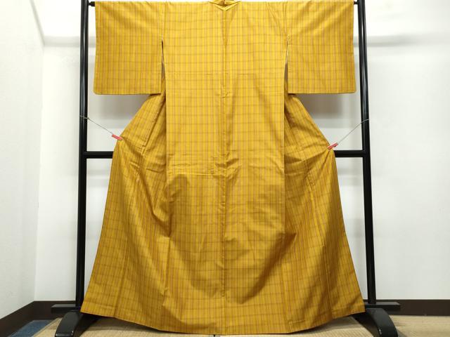 平和屋着物○本場黄八丈 平織 紬 正絹 逸品 CAAR8261vf