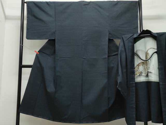 平和屋着物●男性　紬　アンサンブル　濃紺色　正絹　逸品　未使用　CAAR8293vf