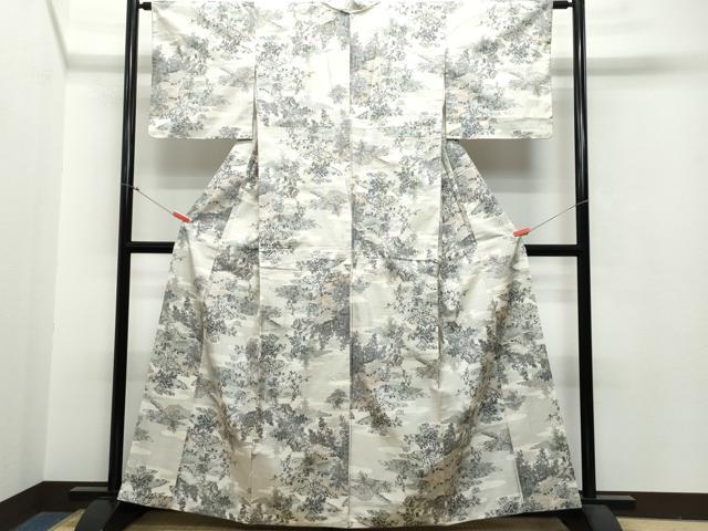 平和屋着物○本場大島紬 白大島 7マルキ 御所車風景文 正絹 逸品